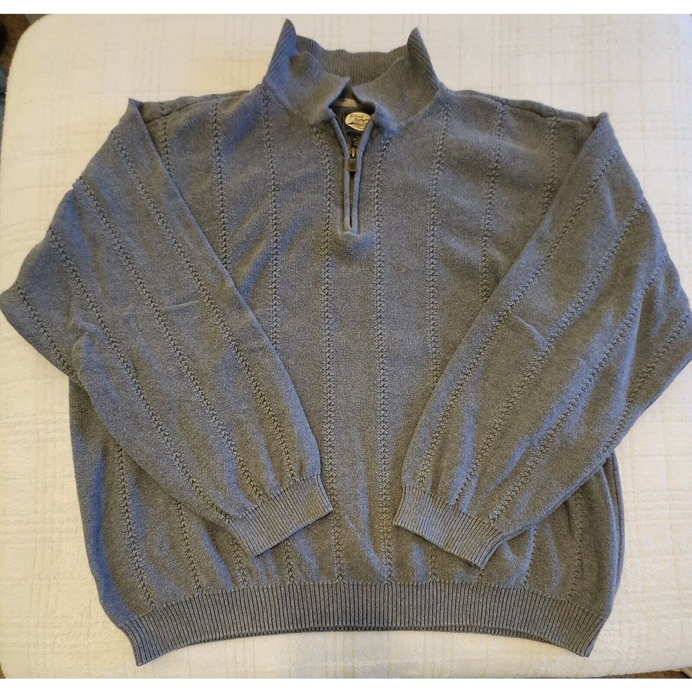 Tommy Bahama Men's‎ 2XL 1/4 Zip Woven Cotton Cable Knit Gray Sweater